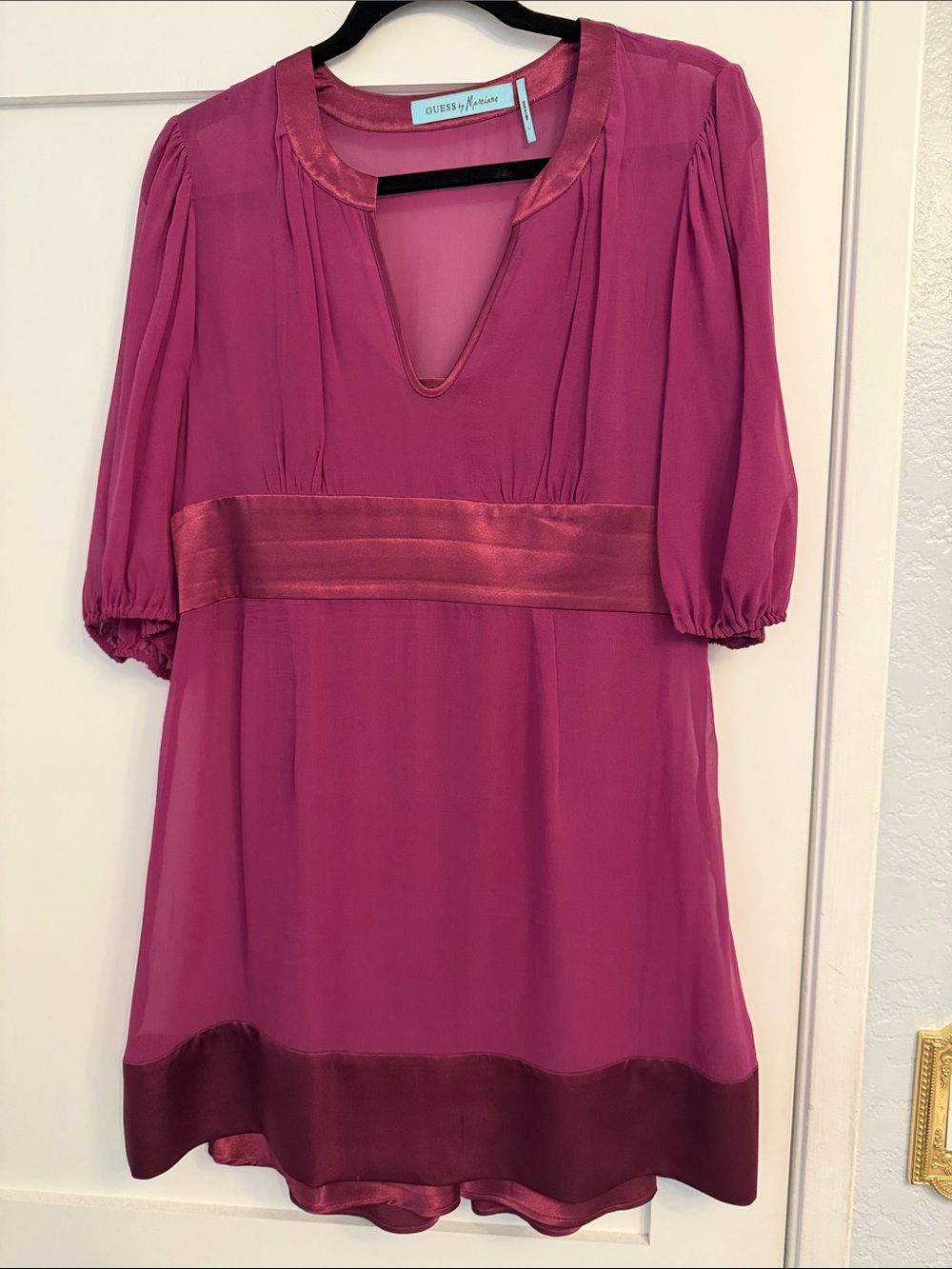 Guess by Marciano  Fuchsia Chiffon and Satin-Trim Mini Dress